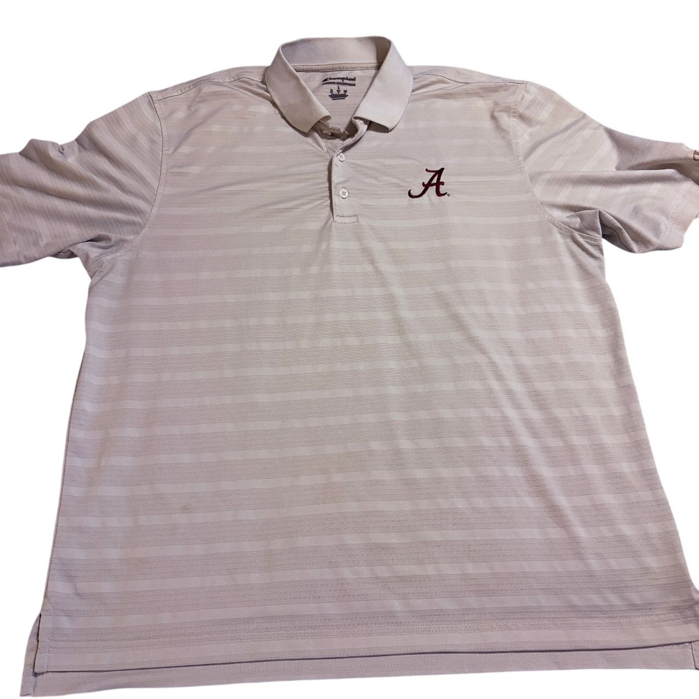 Champion Polo Shirt Striped Embroidered A Mens L Beige Alabama Collegiate NCAA